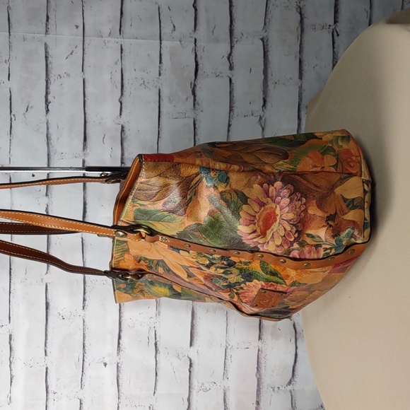 Patricia Nash " Benvenuto" Floral Distressed Leather Tote/Shoulder Bag - Picture 3 of 13